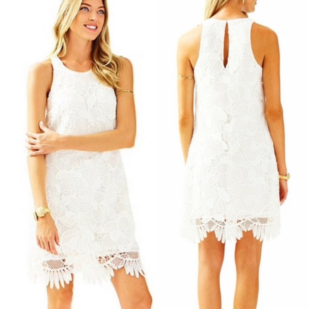 Lilly Pulitzer Marlissa Shift Resort White Jumbo Floral Scallop Lace Dress, NWT